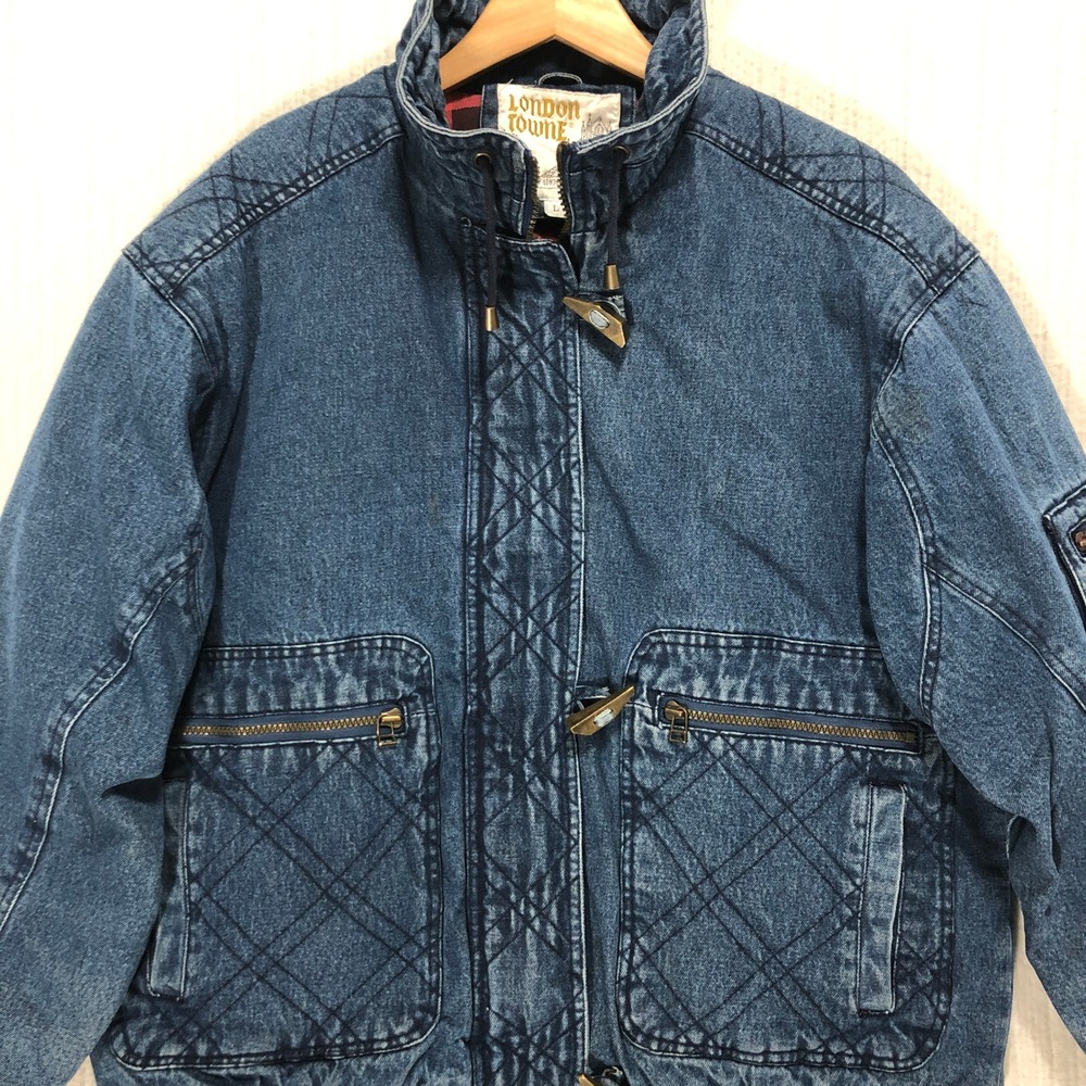 London Towne Denim Jacket Lined Quilted Front Pockets‎ Toggle Closure Men Size L